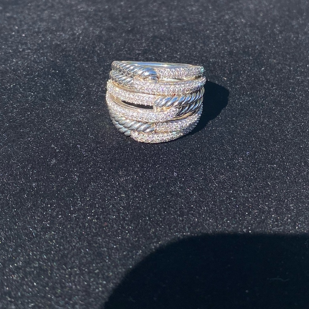 Stunning David Yurman Sterling Silver Diamond Triple Loop Labyrinth Ring…